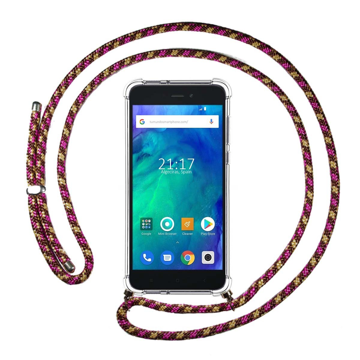 Funda Colgante Transparente para Xiaomi Redmi Go con Cordon Rosa / Dorado