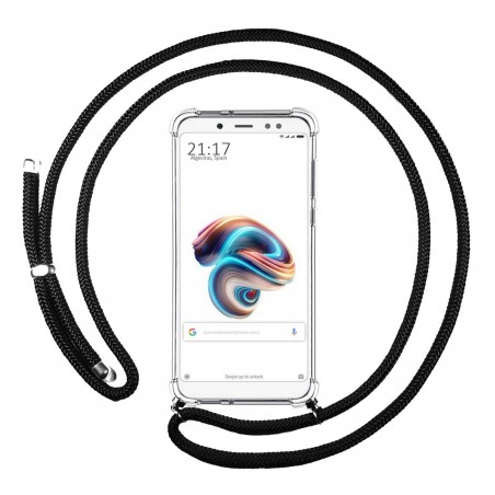 Funda Colgante Transparente para Xiaomi Redmi Note 5 / Note 5 Pro con Cordon Negro