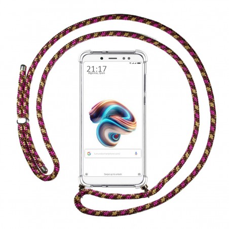 Funda Colgante Transparente para Xiaomi Redmi Note 5 / Note 5 Pro con Cordon Rosa / Dorado