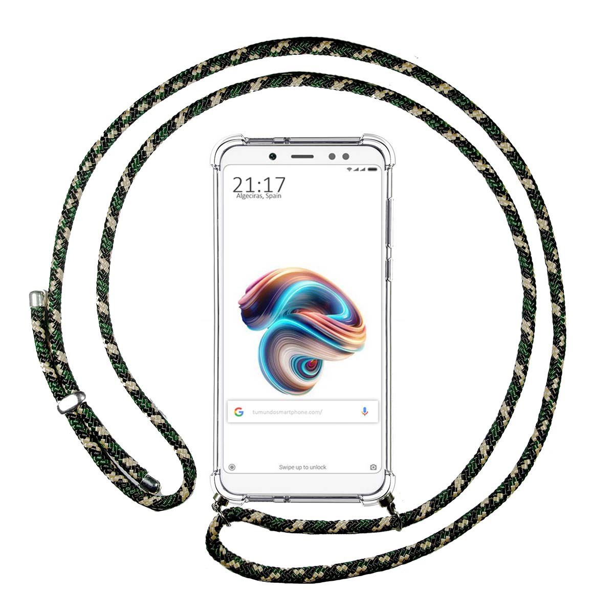 Funda Colgante Transparente para Xiaomi Redmi Note 5 / Note 5 Pro con Cordon Verde / Dorado