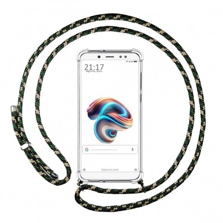 Funda Colgante Transparente para Xiaomi Redmi Note 5 / Note 5 Pro con Cordon Verde / Dorado