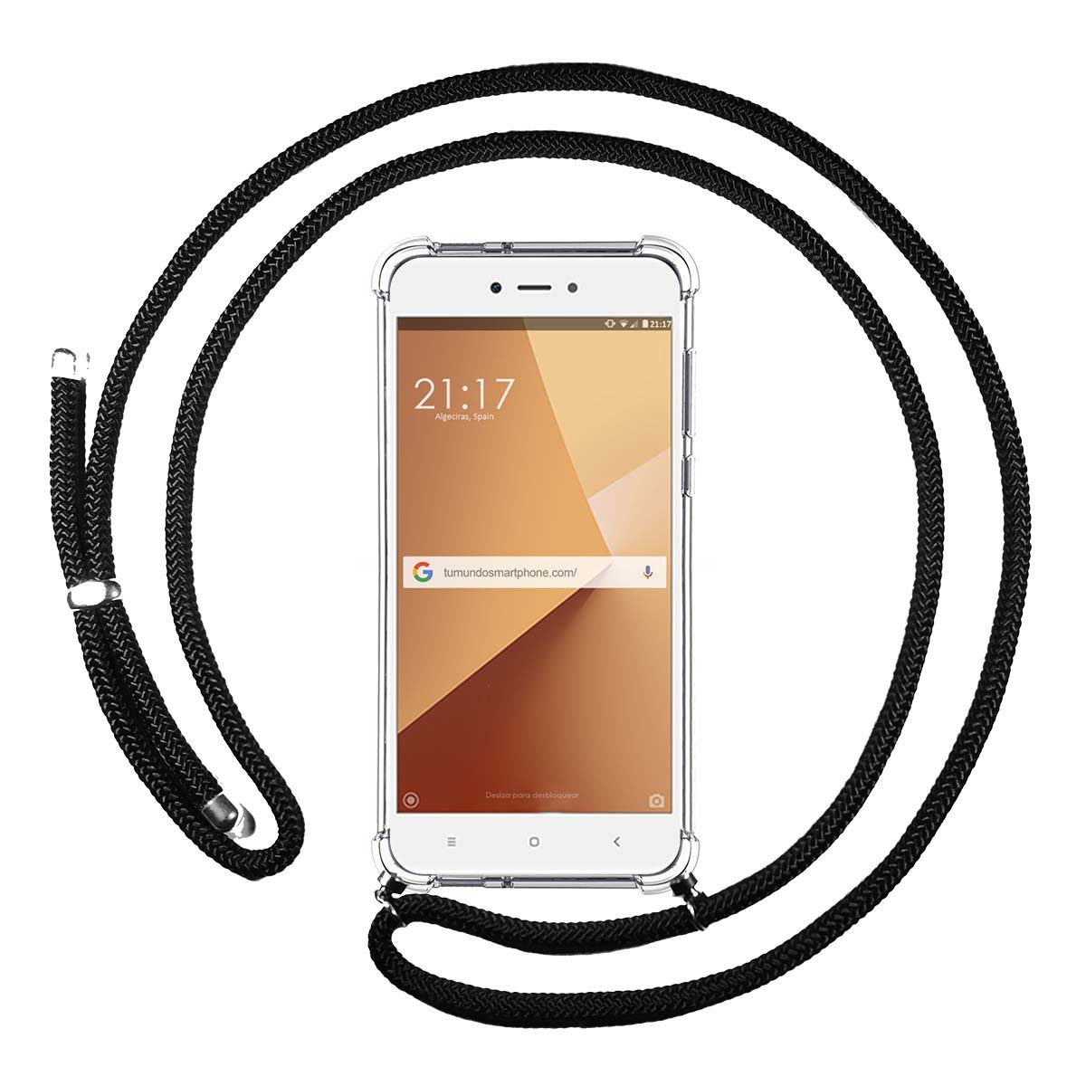 Funda Colgante Transparente para Xiaomi Redmi Note 5A Pro / Prime con Cordon Negro