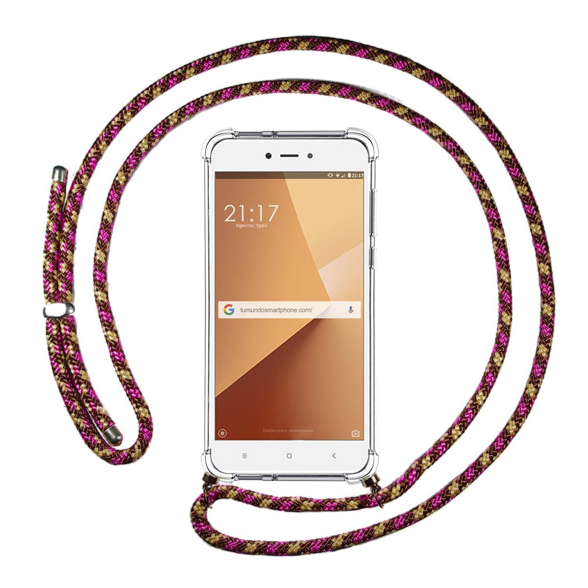 Funda Colgante Transparente para Xiaomi Redmi Note 5A Pro / Prime con Cordon Rosa / Dorado