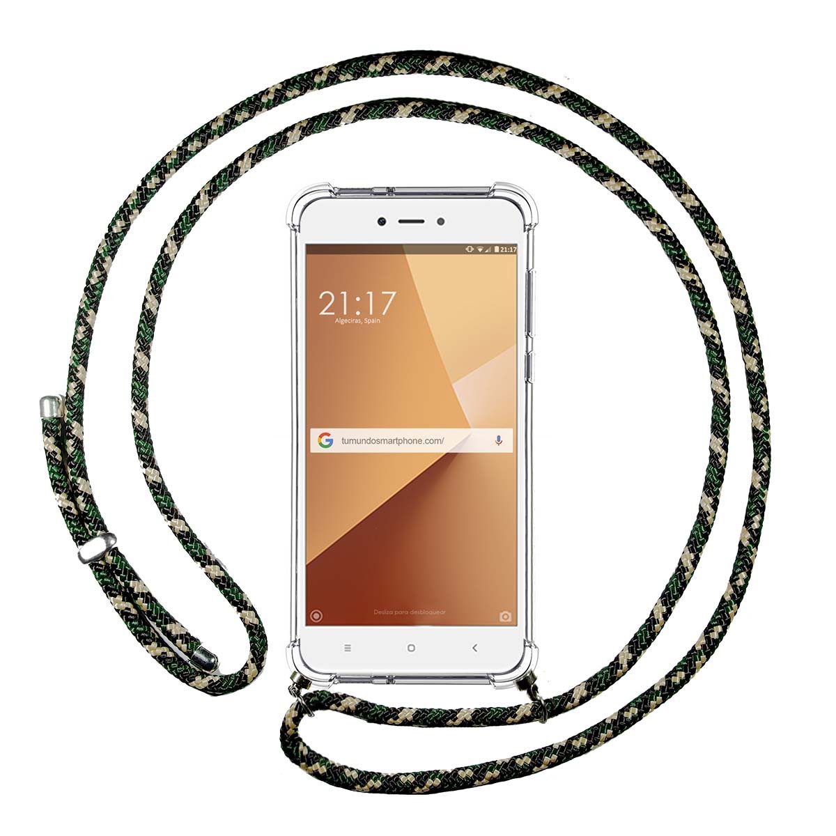 Funda Colgante Transparente para Xiaomi Redmi Note 5A Pro / Prime con Cordon Verde / Dorado