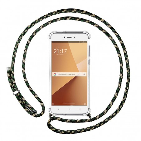 Funda Colgante Transparente para Xiaomi Redmi Note 5A Pro / Prime con Cordon Verde / Dorado