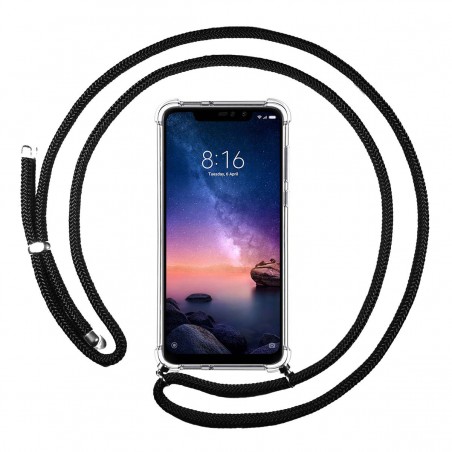 Funda Colgante Transparente para Xiaomi Redmi Note 6 Pro con Cordon Negro