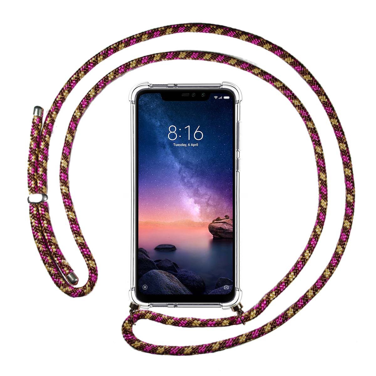 Funda Colgante Transparente para Xiaomi Redmi Note 6 Pro con Cordon Rosa / Dorado