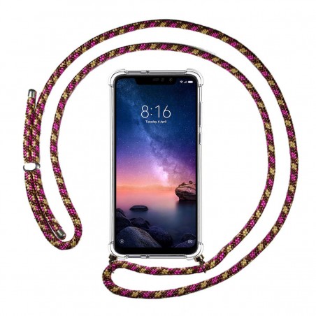 Funda Colgante Transparente para Xiaomi Redmi Note 6 Pro con Cordon Rosa / Dorado
