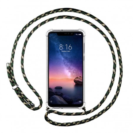 Funda Colgante Transparente para Xiaomi Redmi Note 6 Pro con Cordon Verde / Dorado