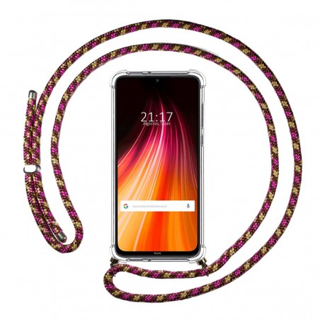 Funda Colgante Transparente para Xiaomi Redmi Note 8 (2019/2021) con Cordon Rosa / Dorado