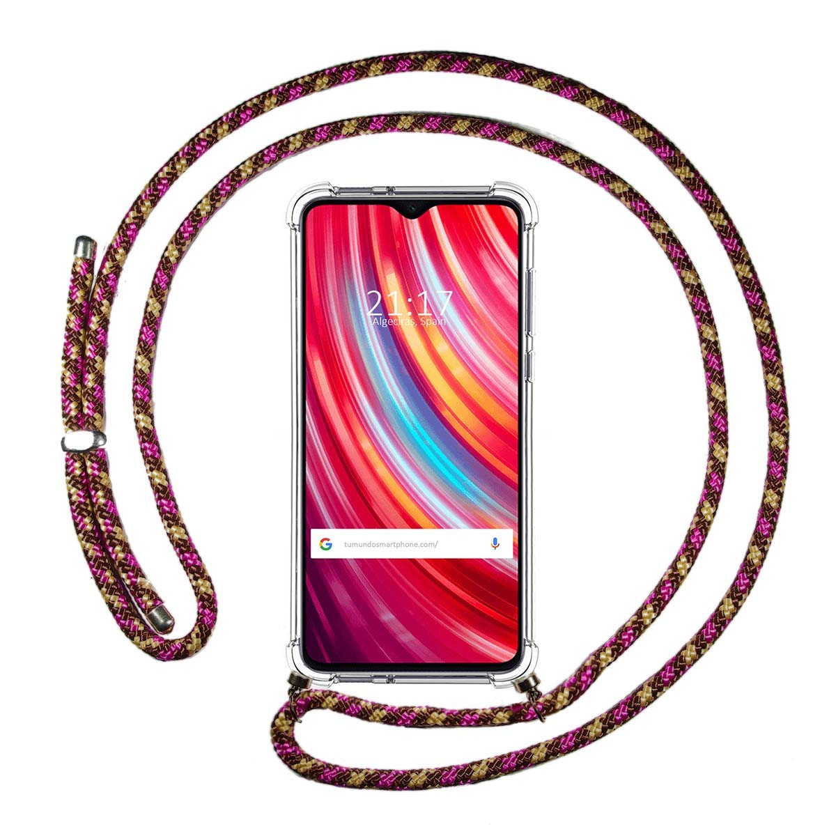 Funda Colgante Transparente para Xiaomi Redmi Note 8 Pro con Cordon Rosa / Dorado