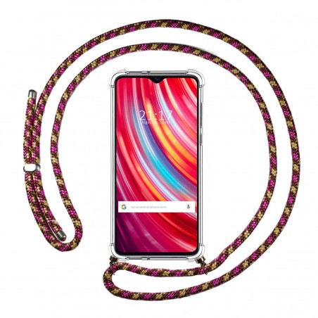 Funda Colgante Transparente para Xiaomi Redmi Note 8 Pro con Cordon Rosa / Dorado
