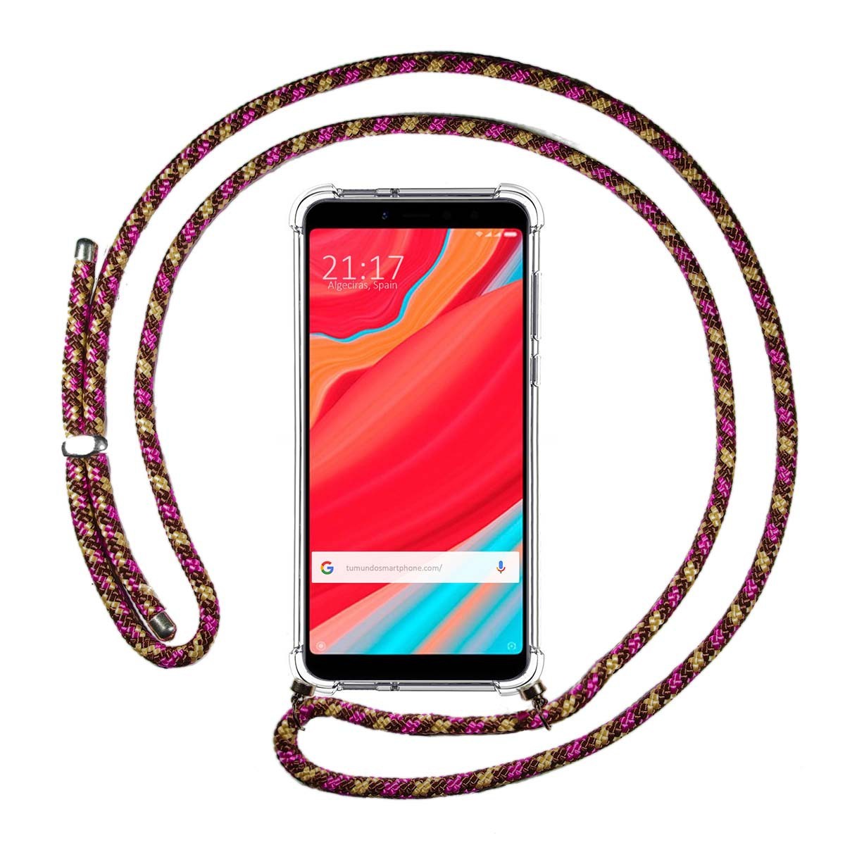 Funda Colgante Transparente para Xiaomi Redmi S2 con Cordon Rosa / Dorado