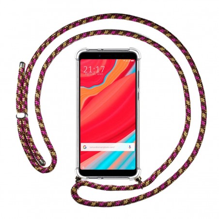 Funda Colgante Transparente para Xiaomi Redmi S2 con Cordon Rosa / Dorado