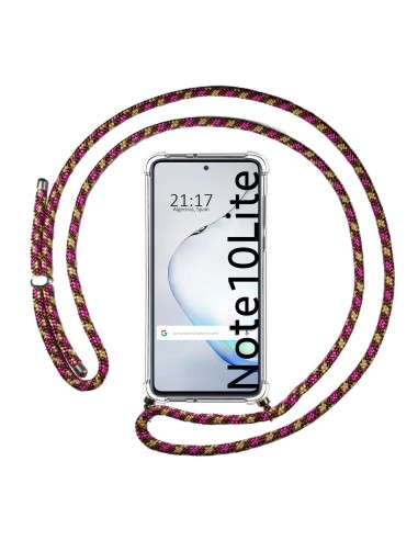 Funda Colgante Transparente para Samsung Galaxy Note 10 Lite con Cordon Rosa / Dorado