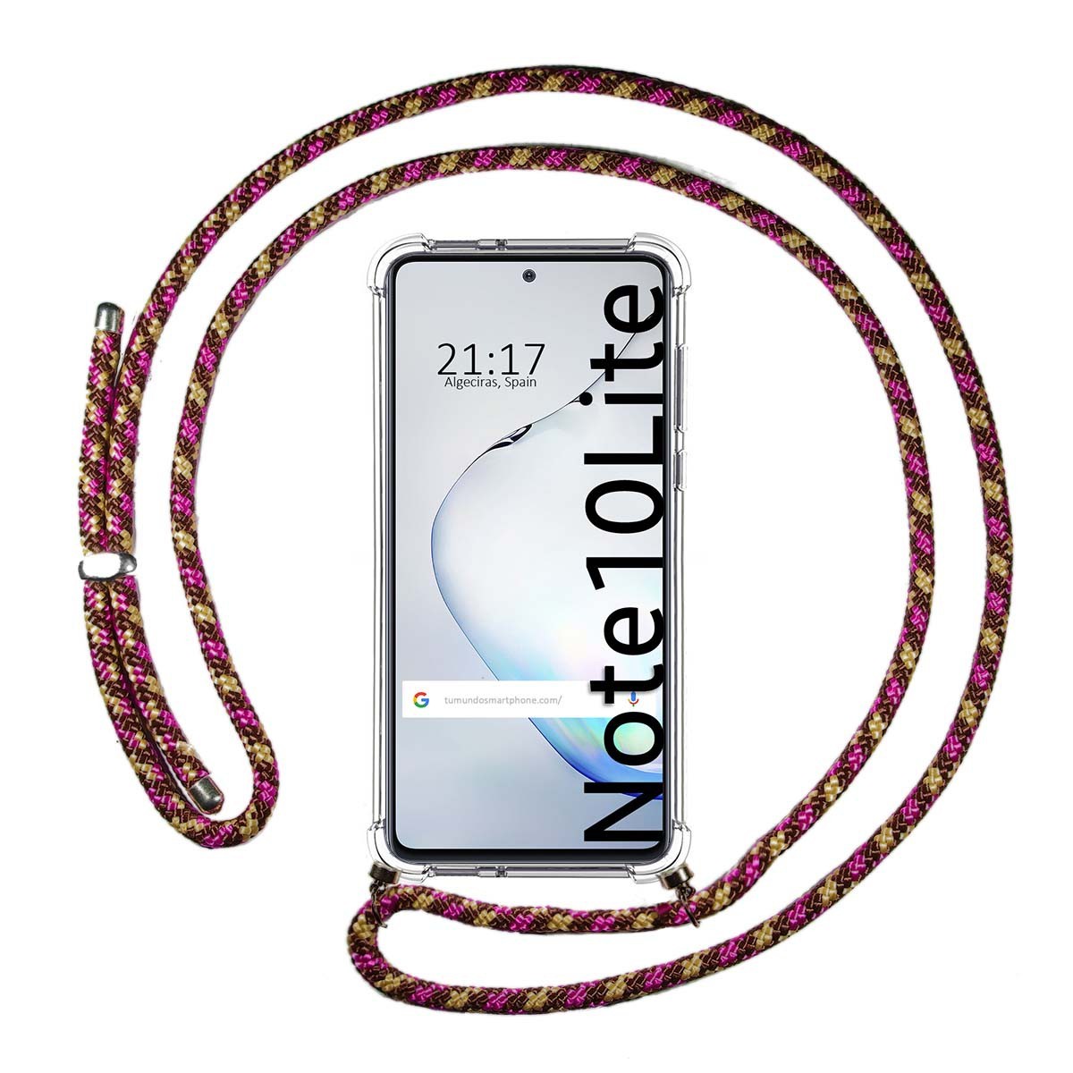 Funda Colgante Transparente para Samsung Galaxy Note 10 Lite con Cordon Rosa / Dorado