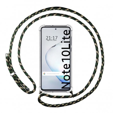 Funda Colgante Transparente para Samsung Galaxy Note 10 Lite con Cordon Verde / Dorado