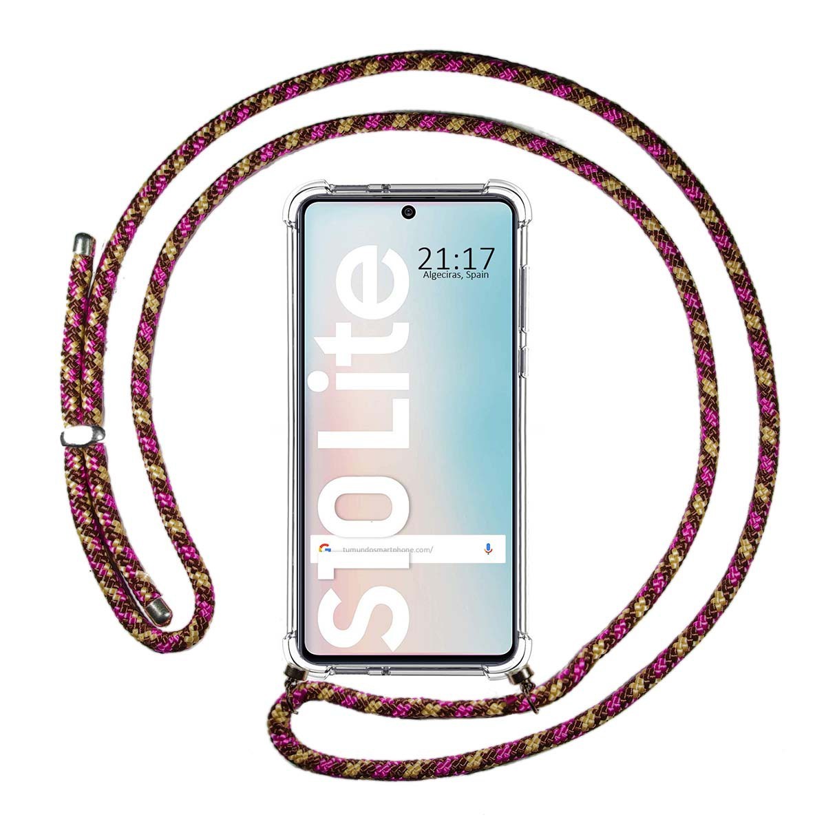 Funda Colgante Transparente para Samsung Galaxy S10 Lite con Cordon Rosa / Dorado