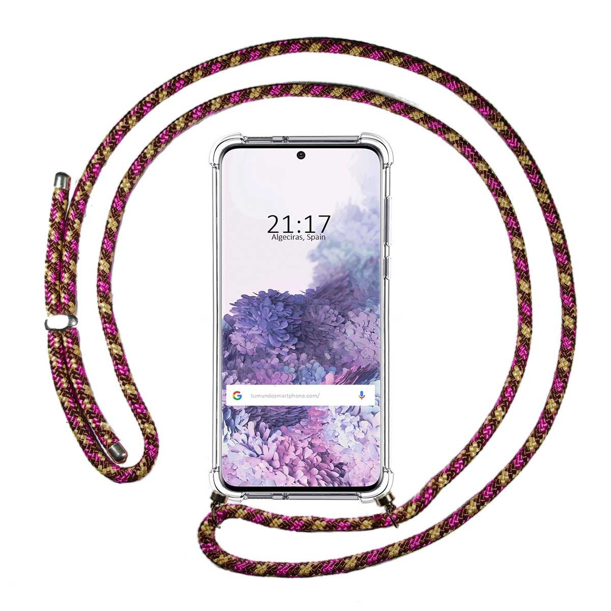Funda Colgante Transparente para Samsung Galaxy S20 con Cordon Rosa / Dorado