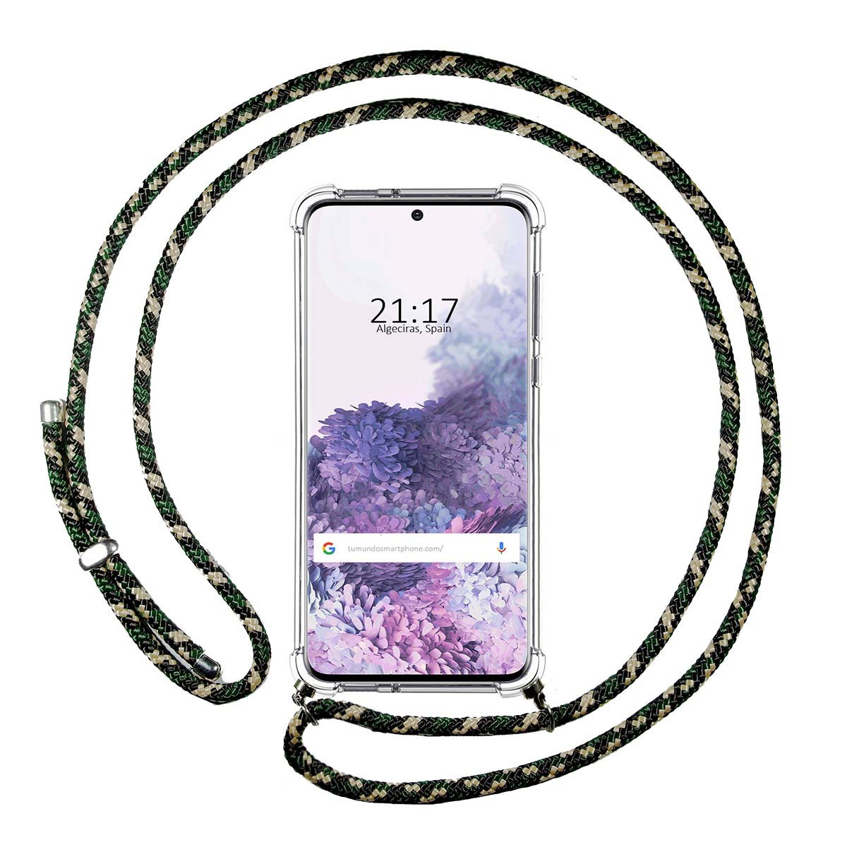 Funda Colgante Transparente para Samsung Galaxy S20 con Cordon Verde / Dorado