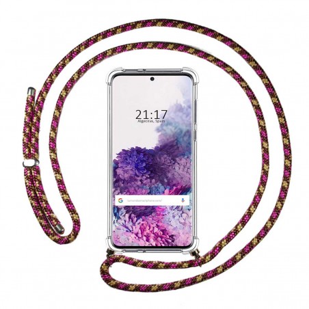 Funda Colgante Transparente para Samsung Galaxy S20+ Plus con Cordon Rosa / Dorado