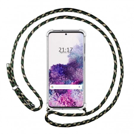 Funda Colgante Transparente para Samsung Galaxy S20+ Plus con Cordon Verde / Dorado