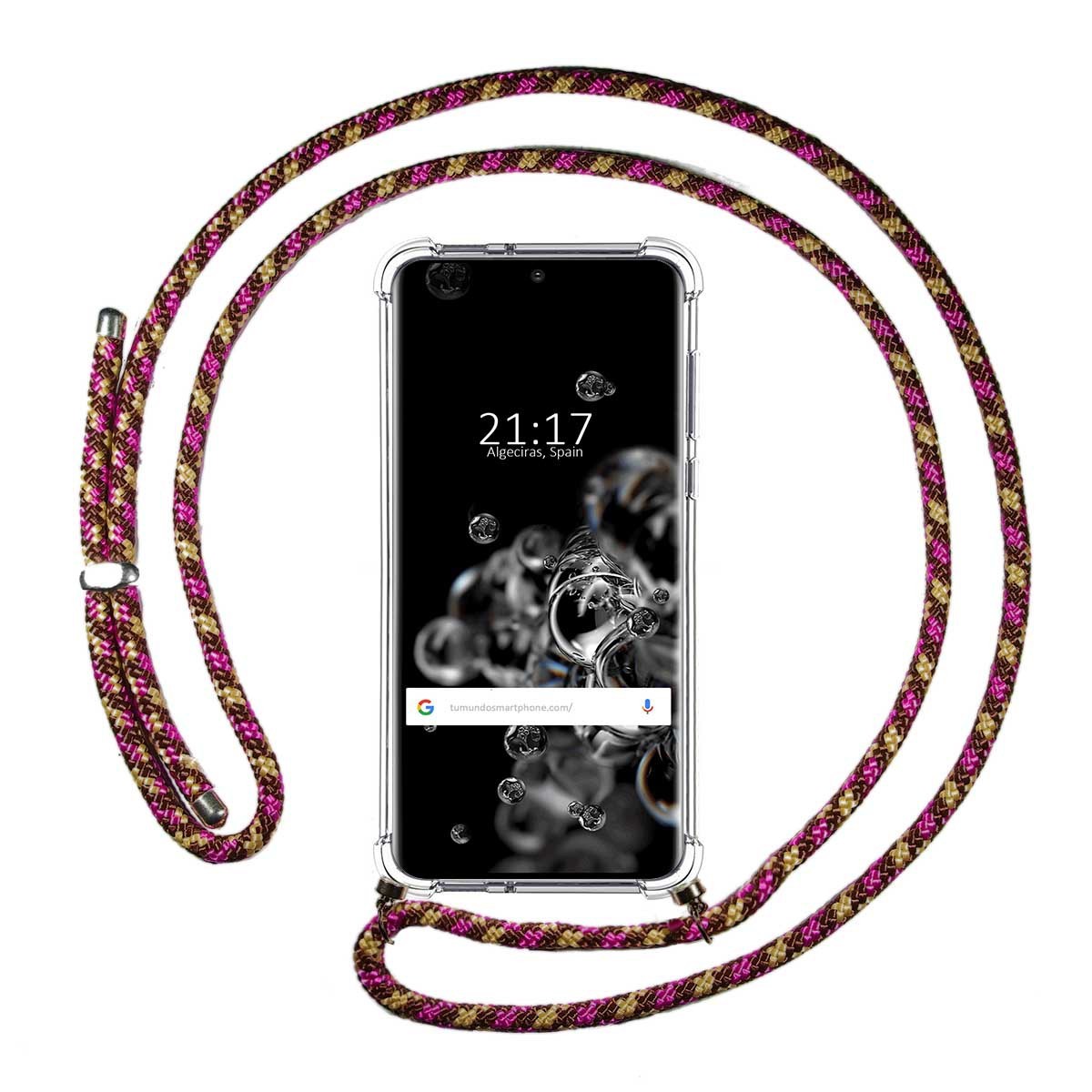 Funda Colgante Transparente para Samsung Galaxy S20 Ultra con Cordon Rosa / Dorado