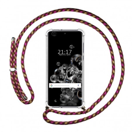 Funda Colgante Transparente para Samsung Galaxy S20 Ultra con Cordon Rosa / Dorado