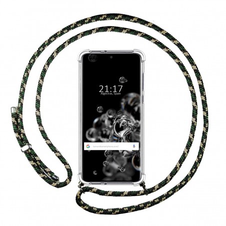 Funda Colgante Transparente para Samsung Galaxy S20 Ultra con Cordon Verde / Dorado