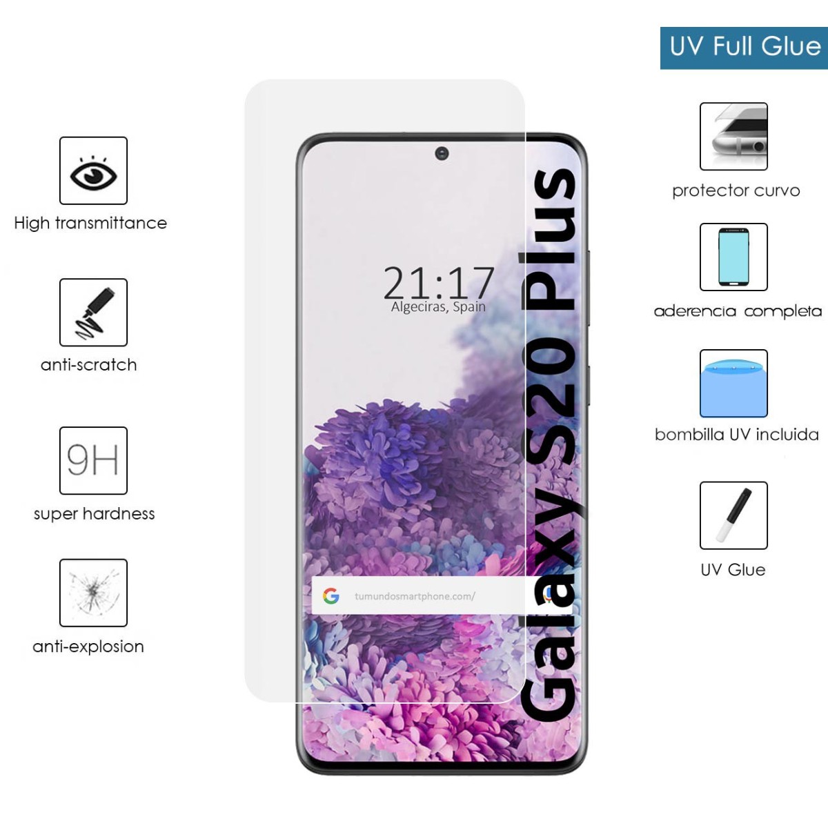Protector Cristal Templado Completo Curvo UV Full Glue para Samsung Galaxy S20+ Plus