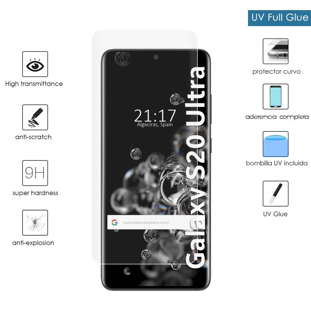 Protector Cristal Templado Completo Curvo UV Full Glue para Samsung Galaxy S20 Ultra