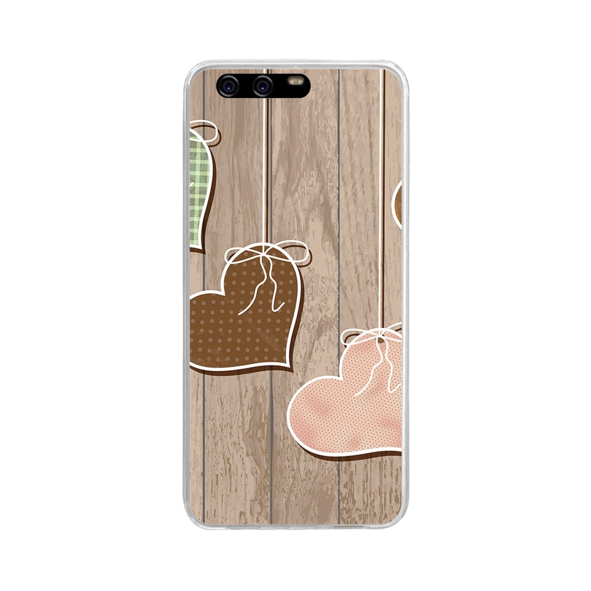 Funda Gel Tpu para Huawei P10 Plus Diseño Corazones Madera Dibujos