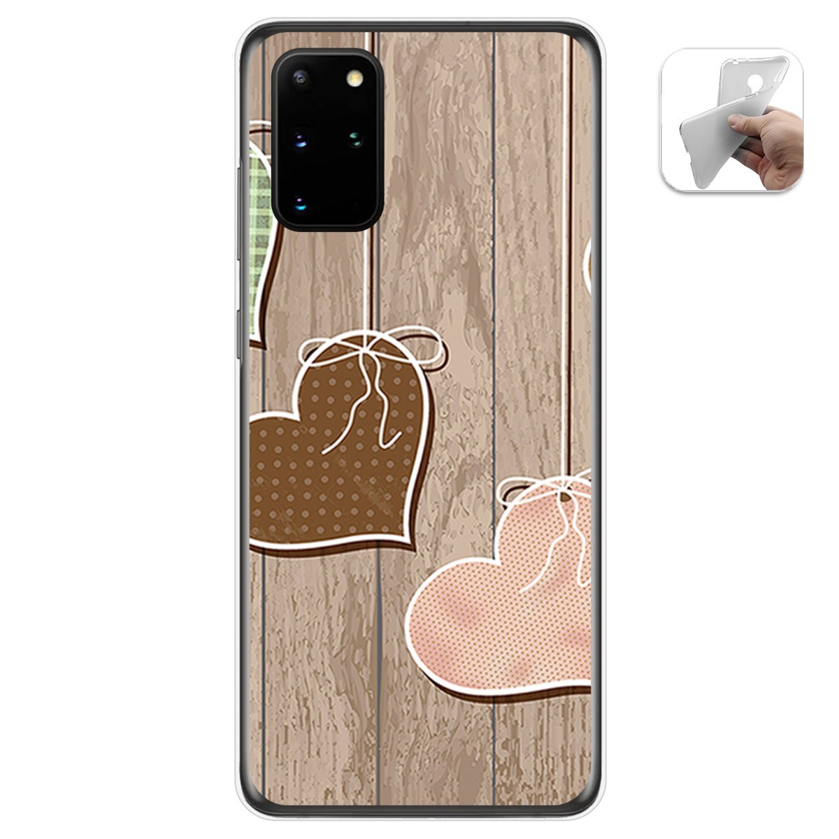Funda Gel Tpu para Samsung Galaxy S20+ Plus diseño Corazones Madera Dibujos