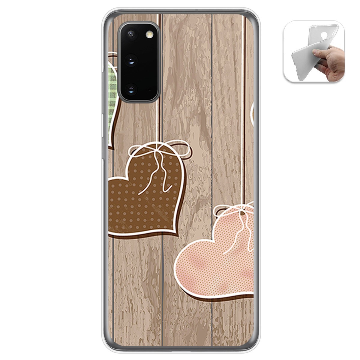Funda Gel Tpu para Samsung Galaxy S20 diseño Corazones Madera Dibujos