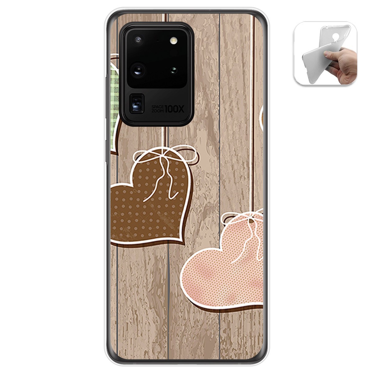 Funda Gel Tpu para Samsung Galaxy S20 Ultra diseño Corazones Madera Dibujos