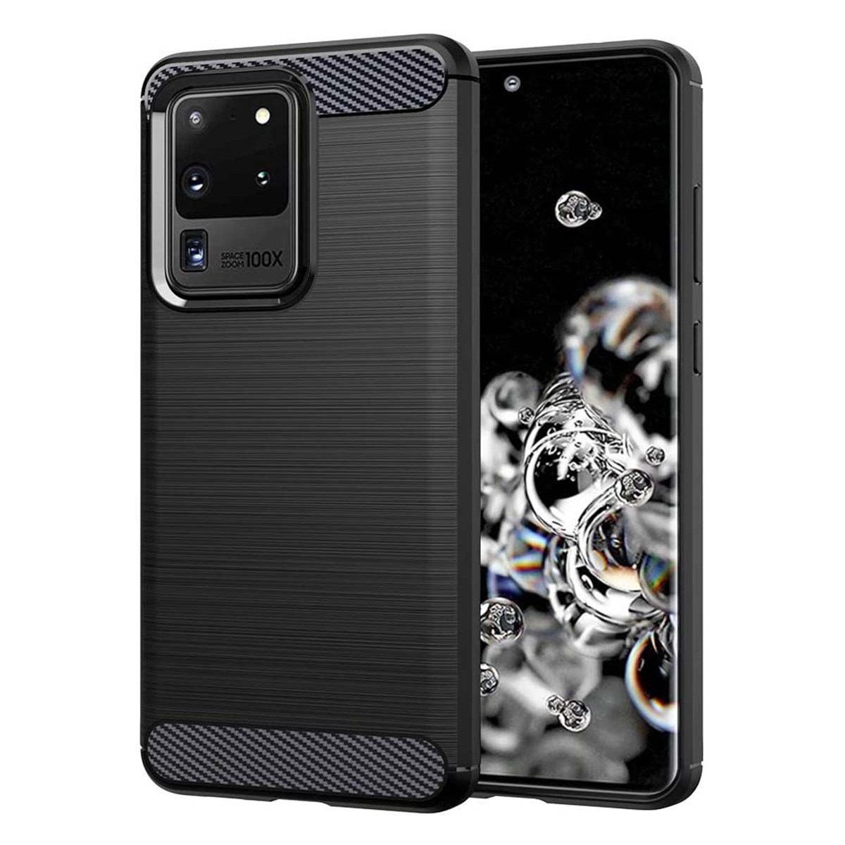 Funda Gel Tpu Tipo Carbon Negra para Samsung Galaxy S20+ Plus