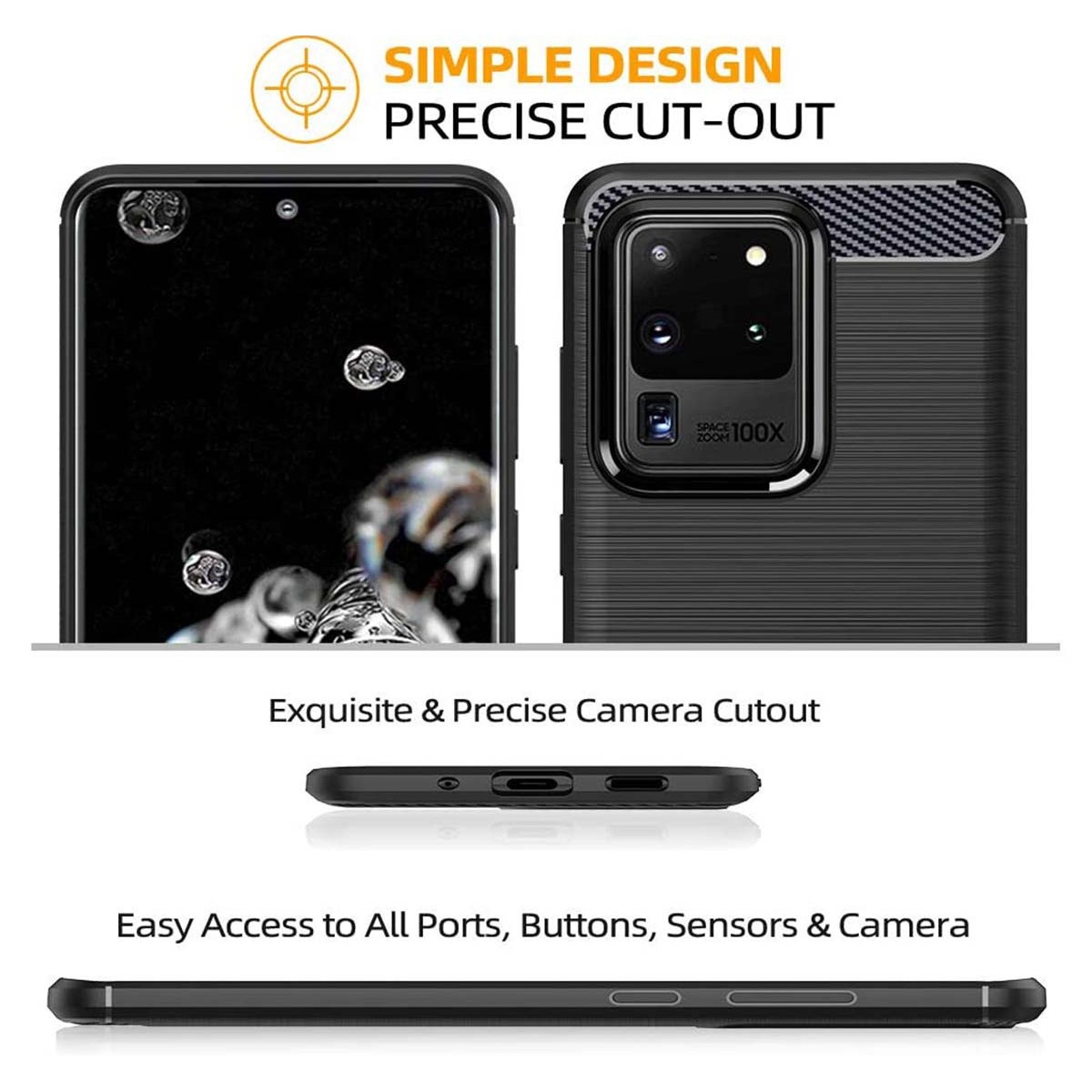 Funda Gel Tpu Tipo Carbon Negra para Samsung Galaxy S20+ Plus