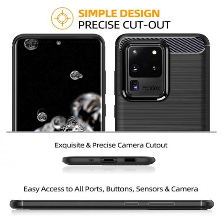 Funda Gel Tpu Tipo Carbon Negra para Samsung Galaxy S20+ Plus