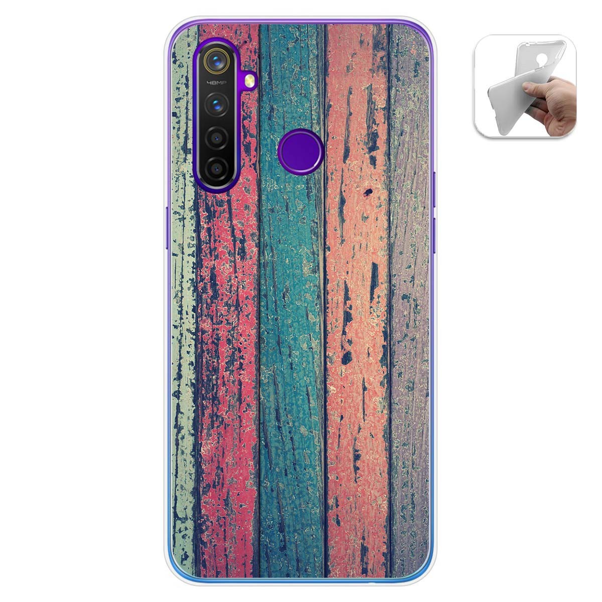 Funda Gel Tpu para Realme 5 Pro diseño Madera 10 Dibujos