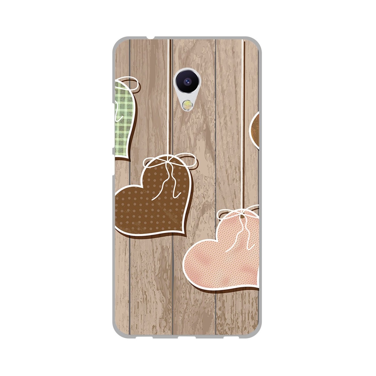 Funda Gel Tpu para Meizu M5S Diseño Corazones Madera Dibujos