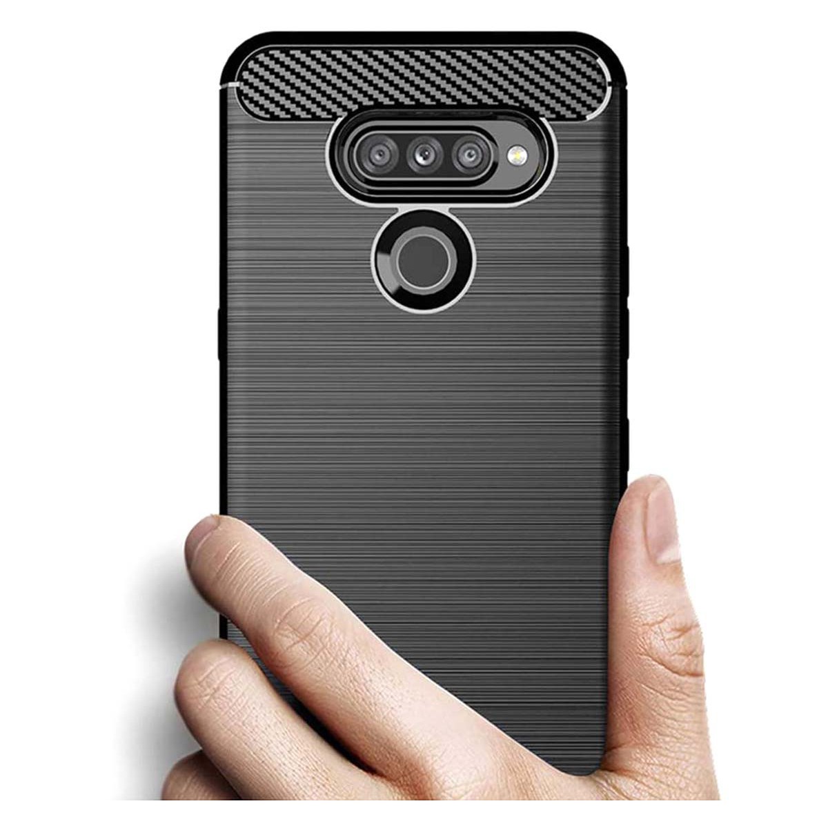 Funda Gel Tpu Tipo Carbon Negra para LG K50S