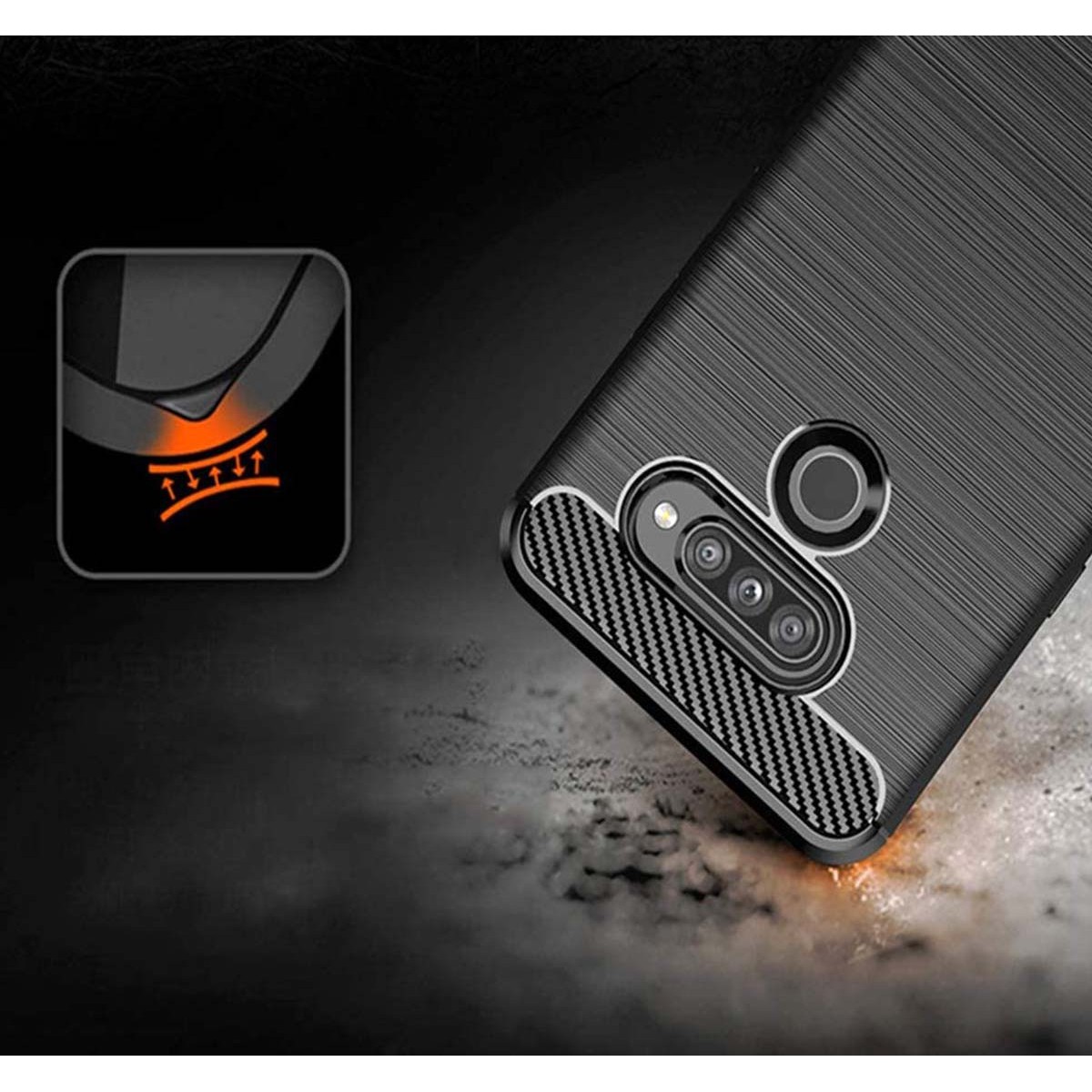 Funda Gel Tpu Tipo Carbon Negra para LG K50S