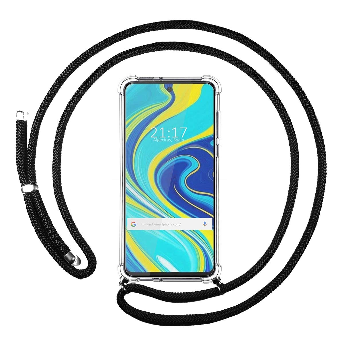 Funda Colgante Transparente para Xiaomi Redmi Note 9S con Cordon Negro