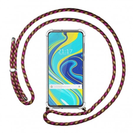 Funda Colgante Transparente para Xiaomi Redmi Note 9S con Cordon Rosa / Dorado