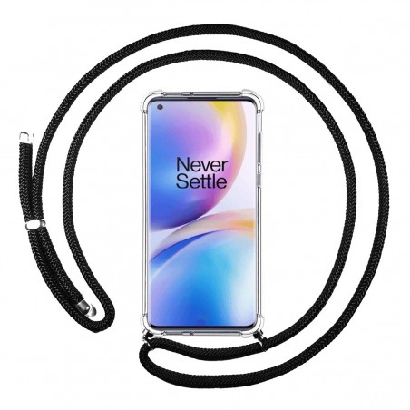 Funda Colgante Transparente para Oneplus 8 Pro con Cordon Negro