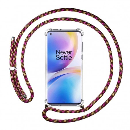 Funda Colgante Transparente para Oneplus 8 Pro con Cordon Rosa / Dorado