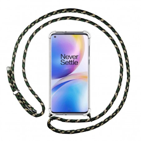 Funda Colgante Transparente para Oneplus 8 Pro con Cordon Verde / Dorado