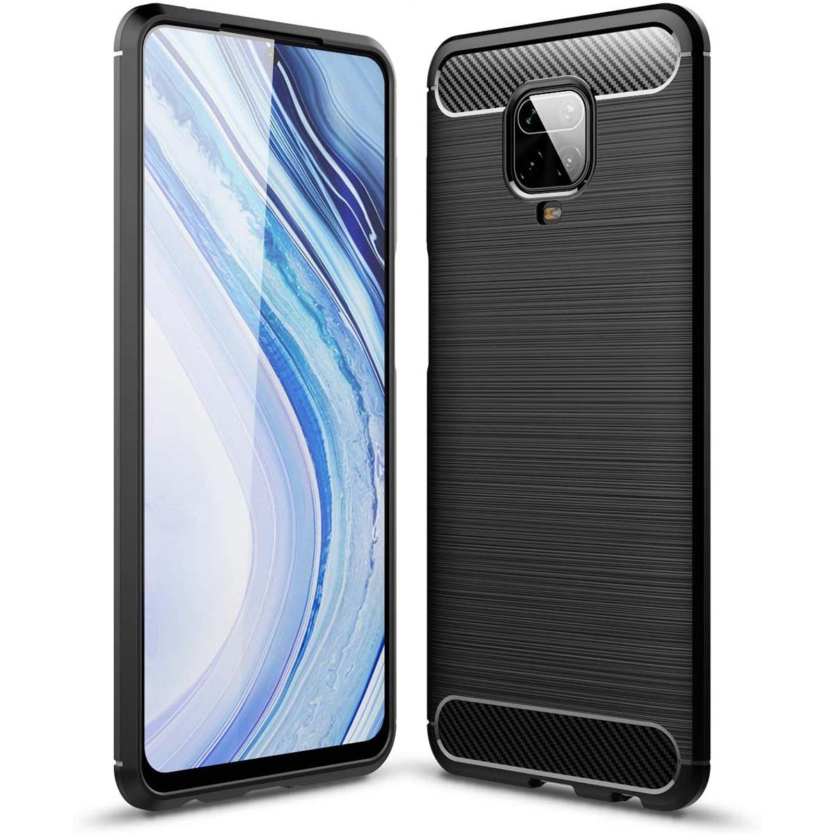 Funda Gel Tpu Tipo Carbon Negra para Xiaomi Redmi Note 9S / Note 9 Pro
