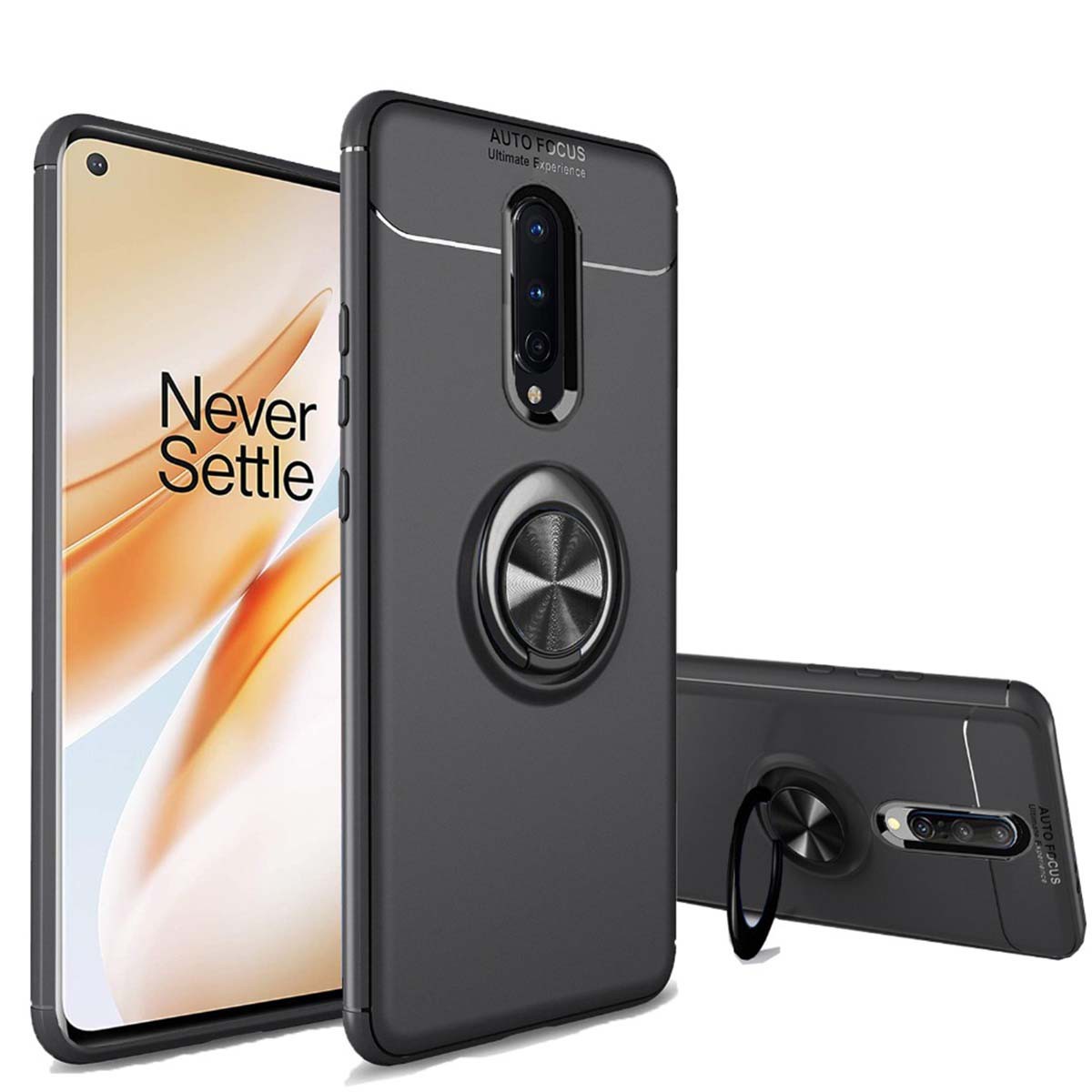 Funda Magnetica Soporte con Anillo Giratorio 360 para OnePlus 8 Negra