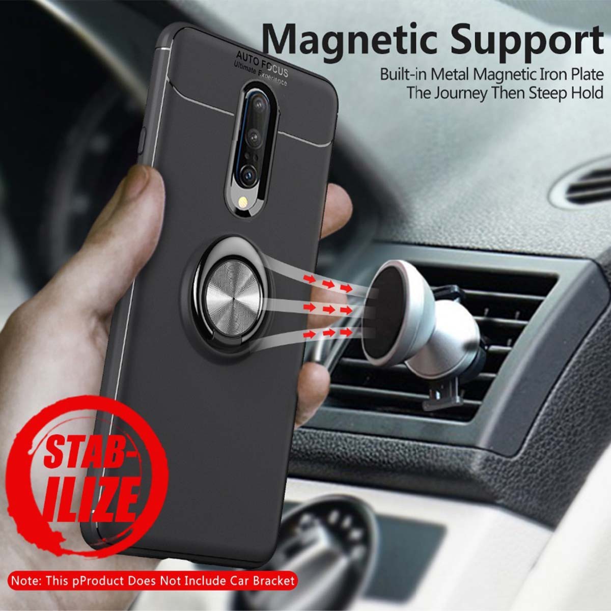 Funda Magnetica Soporte con Anillo Giratorio 360 para OnePlus 8 Negra
